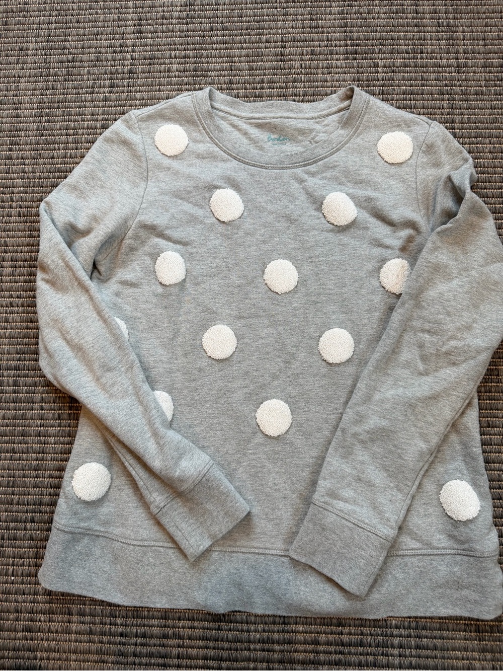 Boden Light Gray Polka Dot Crewneck Sweatshirt 100% Cotton